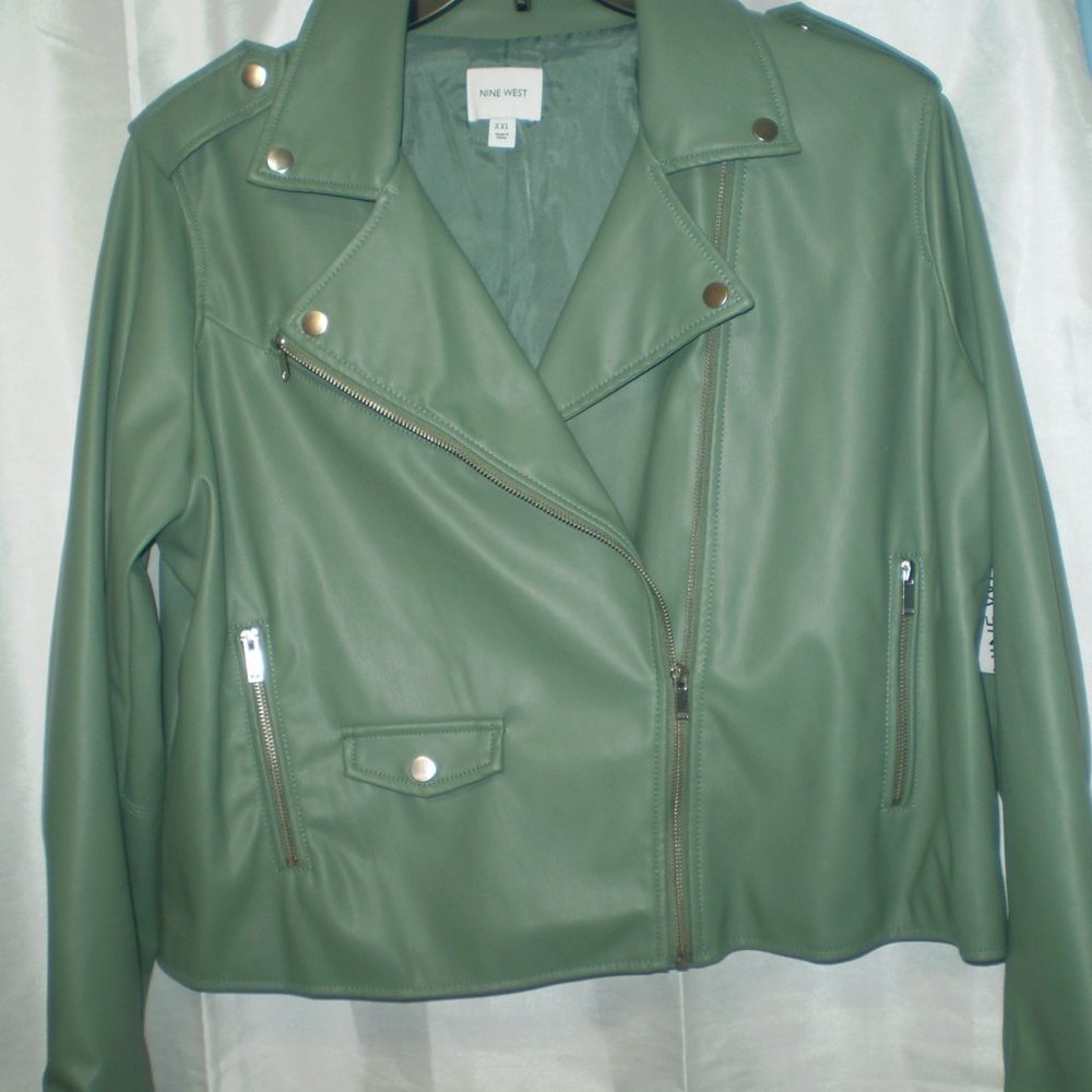 NWT RETAIL$78 NINE WEST OLIVE GREEN MOTO JACKET PLUS SZ XXL(18/20)